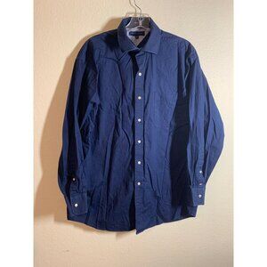 Tommy Hilfiger Button Up Shirt Mens Size Large 16 32-33 Blue Business Casual AC9